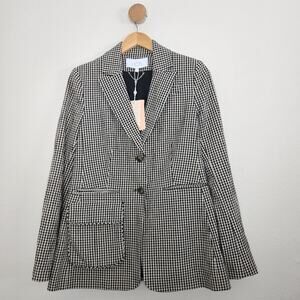 NWT Pearl by Lela Rose Black Checkered Plaid Houndstooth Blazer Jacket
